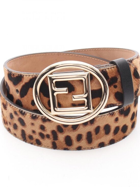 Fendi Belt FF Logo Buckle Leopard Gold Leather